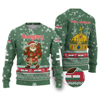 Hungary Christmas Ugly Christmas Sweater with Green Snowflake Pattern Santa Claus Motif - Wonder Print Shop