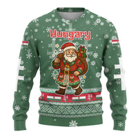 Hungary Christmas Ugly Christmas Sweater with Green Snowflake Pattern Santa Claus Motif - Wonder Print Shop