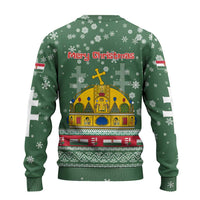 Hungary Christmas Ugly Christmas Sweater with Green Snowflake Pattern Santa Claus Motif - Wonder Print Shop