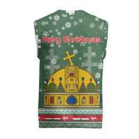 Hungary Christmas Knitted V-Neck Vest with Green Snowflake Pattern Santa Claus Motif - Wonder Print Shop