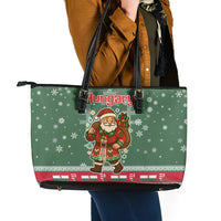 Hungary Christmas Leather Tote Bag with Green Snowflake Pattern Santa Claus Motif - Wonder Print Shop