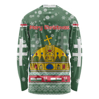 Hungary Christmas Long Sleeve Shirt with Green Snowflake Pattern Santa Claus Motif - Wonder Print Shop