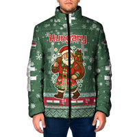 Hungary Christmas Padded Jacket with Green Snowflake Pattern Santa Claus Motif - Wonder Print Shop
