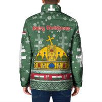 Hungary Christmas Padded Jacket with Green Snowflake Pattern Santa Claus Motif - Wonder Print Shop