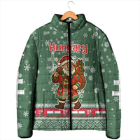Hungary Christmas Padded Jacket with Green Snowflake Pattern Santa Claus Motif - Wonder Print Shop