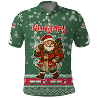 Hungary Christmas Polo Shirt with Green Snowflake Pattern Santa Claus Motif - Wonder Print Shop