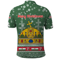 Hungary Christmas Polo Shirt with Green Snowflake Pattern Santa Claus Motif - Wonder Print Shop