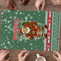 Hungary Christmas Puzzle with Green Snowflake Pattern Santa Claus Motif - Wonder Print Shop