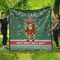 Hungary Christmas Quilt with Green Snowflake Pattern Santa Claus Motif - Wonder Print Shop