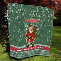 Hungary Christmas Quilt with Green Snowflake Pattern Santa Claus Motif - Wonder Print Shop