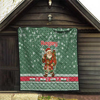 Hungary Christmas Quilt with Green Snowflake Pattern Santa Claus Motif - Wonder Print Shop