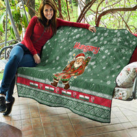 Hungary Christmas Quilt with Green Snowflake Pattern Santa Claus Motif - Wonder Print Shop