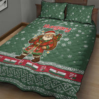 Hungary Christmas Quilt Bed Set with Green Snowflake Pattern Santa Claus Motif - Wonder Print Shop