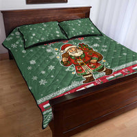 Hungary Christmas Quilt Bed Set with Green Snowflake Pattern Santa Claus Motif - Wonder Print Shop