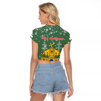 Hungary Christmas Raglan Cropped T Shirt with Green Snowflake Pattern Santa Claus Motif - Wonder Print Shop