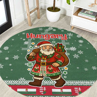Hungary Christmas Round Carpet with Green Snowflake Pattern Santa Claus Motif - Wonder Print Shop