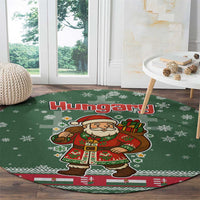 Hungary Christmas Round Carpet with Green Snowflake Pattern Santa Claus Motif - Wonder Print Shop