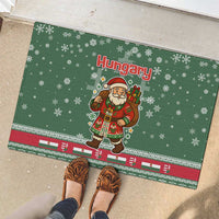 Hungary Christmas Rubber Doormat with Green Snowflake Pattern Santa Claus Motif - Wonder Print Shop