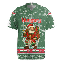 Hungary Christmas Rugby Jersey with Green Snowflake Pattern Santa Claus Motif - Wonder Print Shop
