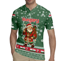 Hungary Christmas Rugby Jersey with Green Snowflake Pattern Santa Claus Motif - Wonder Print Shop