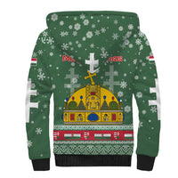 Hungary Christmas Sherpa Hoodie with Green Snowflake Pattern Santa Claus Motif - Wonder Print Shop