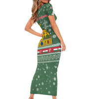 Hungary Christmas Short Sleeve Bodycon Dress with Green Snowflake Pattern Santa Claus Motif - Wonder Print Shop