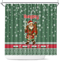 Hungary Christmas Shower Curtain with Green Snowflake Pattern Santa Claus Motif - Wonder Print Shop