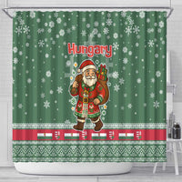 Hungary Christmas Shower Curtain with Green Snowflake Pattern Santa Claus Motif - Wonder Print Shop