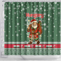 Hungary Christmas Shower Curtain with Green Snowflake Pattern Santa Claus Motif - Wonder Print Shop