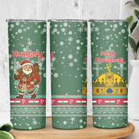 Hungary Christmas Skinny Tumbler with Green Snowflake Pattern Santa Claus Motif - Wonder Print Shop