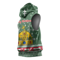 Hungary Christmas Sleeveless Hoodie with Green Snowflake Pattern Santa Claus Motif - Wonder Print Shop