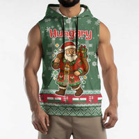 Hungary Christmas Sleeveless Hoodie with Green Snowflake Pattern Santa Claus Motif - Wonder Print Shop