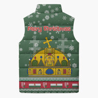 Hungary Christmas Sleeveless Puffer Jacket with Green Snowflake Pattern Santa Claus Motif - Wonder Print Shop