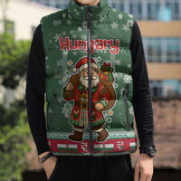 Hungary Christmas Sleeveless Puffer Jacket with Green Snowflake Pattern Santa Claus Motif - Wonder Print Shop
