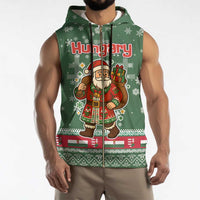 Hungary Christmas Sleeveless Zip Hoodie with Green Snowflake Pattern Santa Claus Motif - Wonder Print Shop