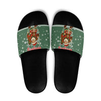 Hungary Christmas Slide Sandals with Green Snowflake Pattern Santa Claus Motif - Wonder Print Shop