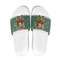 Hungary Christmas Slide Sandals with Green Snowflake Pattern Santa Claus Motif - Wonder Print Shop