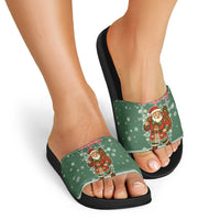 Hungary Christmas Slide Sandals with Green Snowflake Pattern Santa Claus Motif - Wonder Print Shop