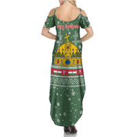 Hungary Christmas Summer Maxi Dress with Green Snowflake Pattern Santa Claus Motif - Wonder Print Shop