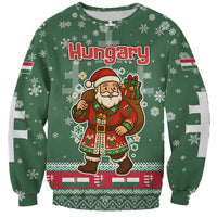 Hungary Christmas Sweatshirt with Green Snowflake Pattern Santa Claus Motif - Wonder Print Shop