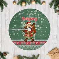 Hungary Christmas Tree Skirt with Green Snowflake Pattern Santa Claus Motif - Wonder Print Shop