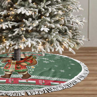 Hungary Christmas Tree Skirt with Green Snowflake Pattern Santa Claus Motif - Wonder Print Shop