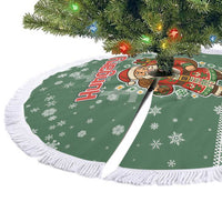 Hungary Christmas Tree Skirt with Green Snowflake Pattern Santa Claus Motif - Wonder Print Shop