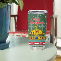 Hungary Christmas Tumbler Cup with Green Snowflake Pattern Santa Claus Motif - Wonder Print Shop