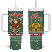 Hungary Christmas Tumbler With Handle with Green Snowflake Pattern Santa Claus Motif - Wonder Print Shop