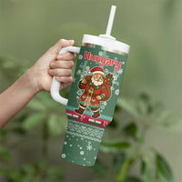 Hungary Christmas Tumbler With Handle with Green Snowflake Pattern Santa Claus Motif - Wonder Print Shop