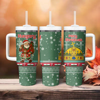 Hungary Christmas Tumbler With Handle with Green Snowflake Pattern Santa Claus Motif - Wonder Print Shop