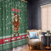 Hungary Christmas Window Curtain with Green Snowflake Pattern Santa Claus Motif - Wonder Print Shop