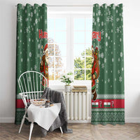 Hungary Christmas Window Curtain with Green Snowflake Pattern Santa Claus Motif - Wonder Print Shop