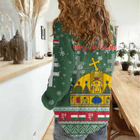 Hungary Christmas Women Casual Shirt with Green Snowflake Pattern Santa Claus Motif - Wonder Print Shop